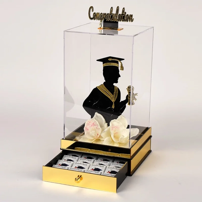 Glass Stand with Chocolate Sticker for Boy Graduation